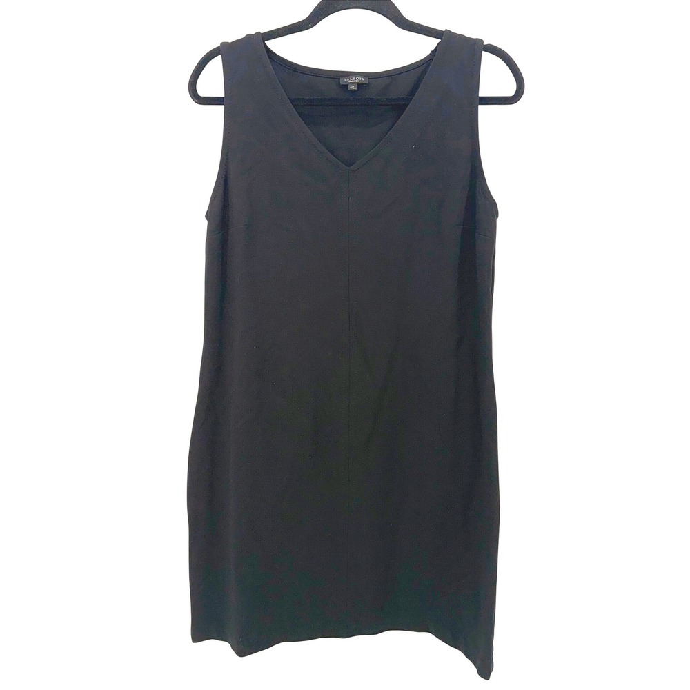 Talbots Black Sleeveless V-Neck Shift Dress 14 LBD Classic Minimalist Work Chic